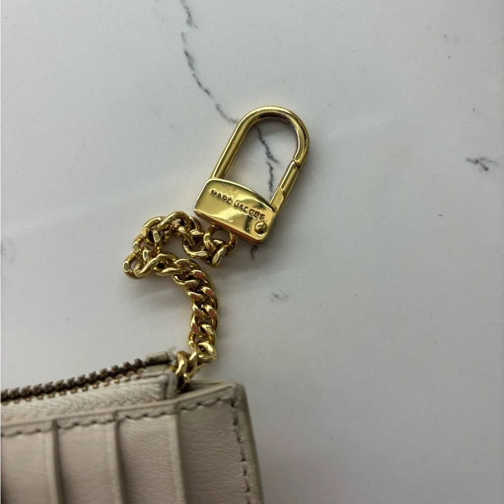 Marc Jacobs Cream Leather Zip Card Case with Gold Hardware